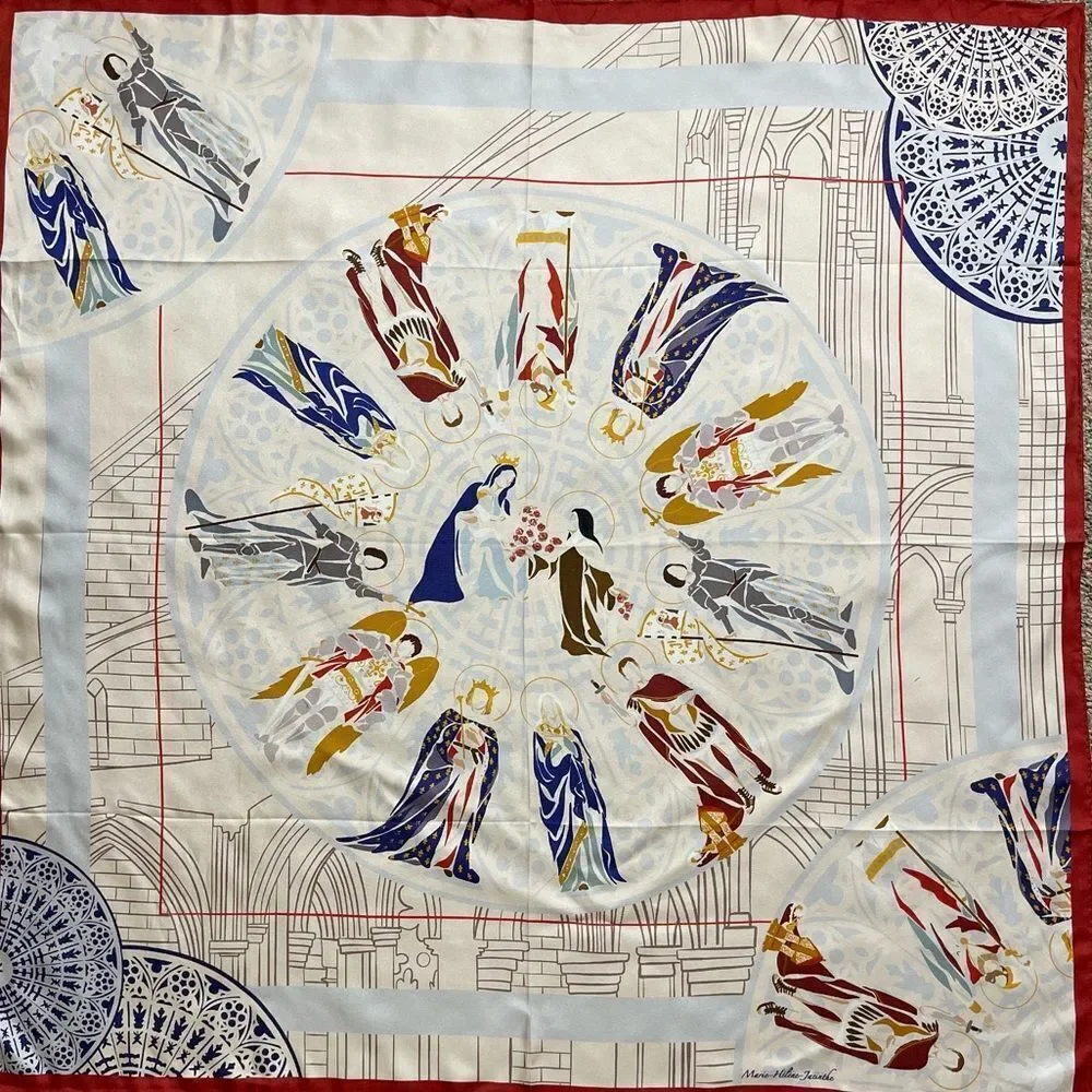 Marie-Helene-Jacinthe Multicolor Silk Scarf with Artistic Design